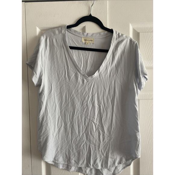 Cloth Stone Womens Medium Light Blue V Neck Top Casual Short Sleeve - Picture 1 of 5